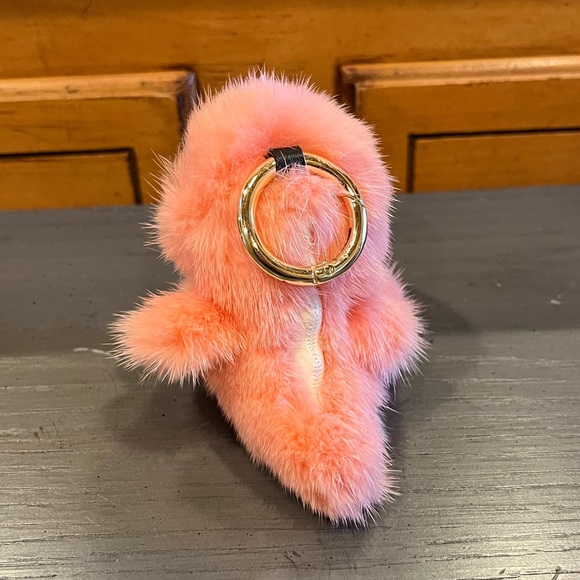 Faux Mink Fur Pink Dinosaur Keychain Bag Charm - Picture 5 of 7